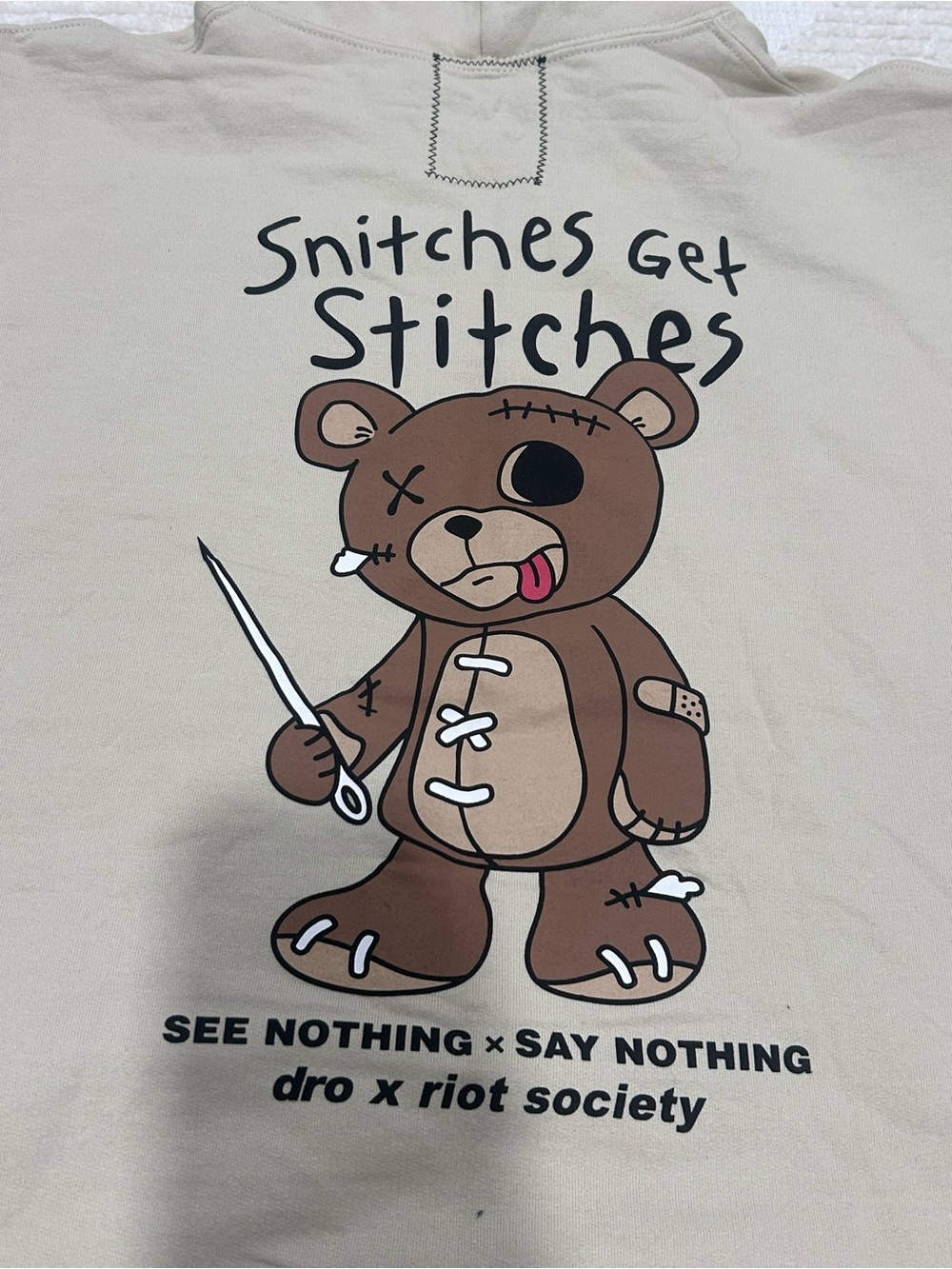 Riot Society Stitched Bear Graphic Hoodie - Beige Men’s Sweater - Picture 7 of 7